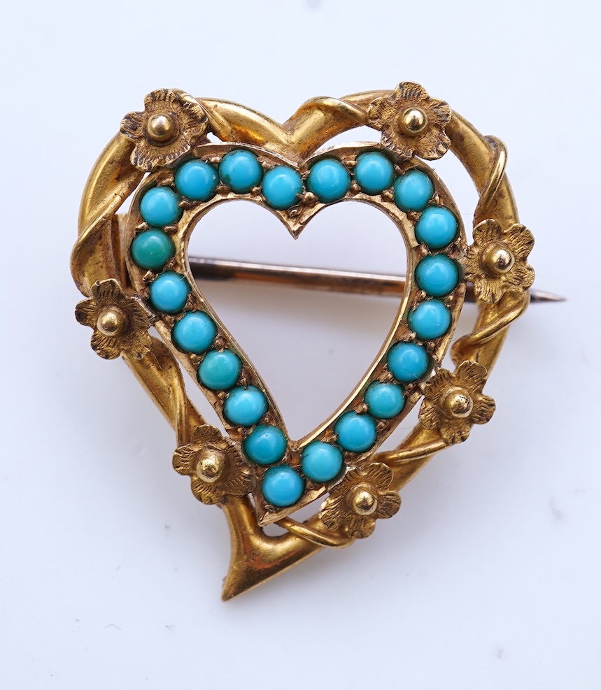 An Edwardian gold and turquoise brooch, early 20th century
